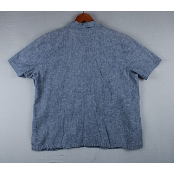 Vintage Erin London Linen Blend Button Up Shirt Size Large Blue Preppy Women - Picture 2 of 16